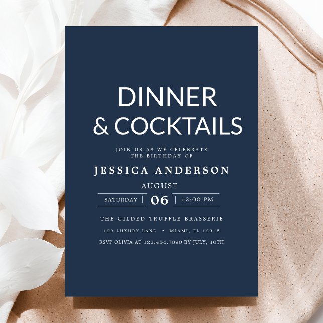 Elegant Formal Minimalist Navy Blue Dinner Party Invitation (Creator Uploaded)