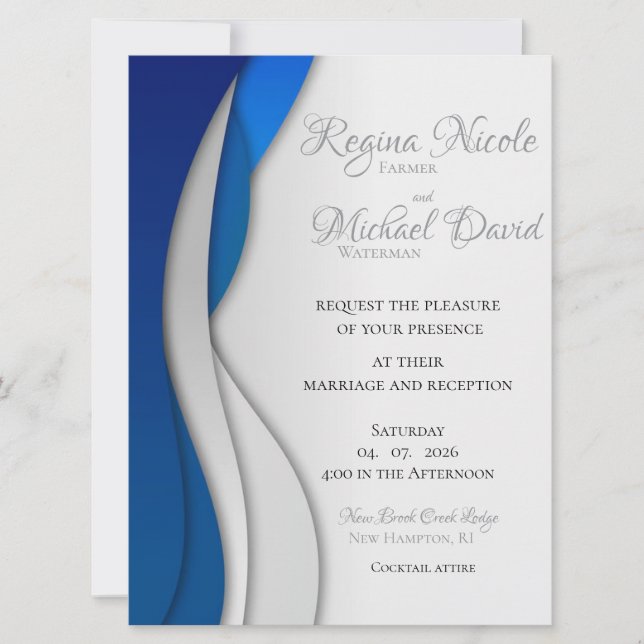 Elegant, Formal & Modern Blue Wedding Invitation (Front)