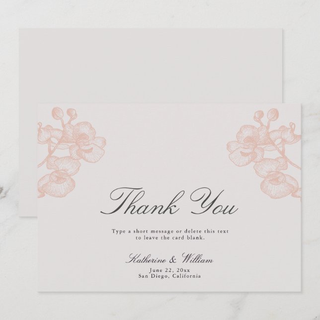 Elegant Formal Modern Classic Orchid Ink Wedding Thank You Card (Front/Back)