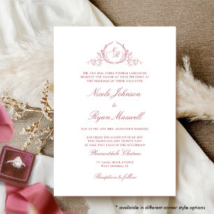 Elegant Formal Monogram Burgundy Wedding Invitation