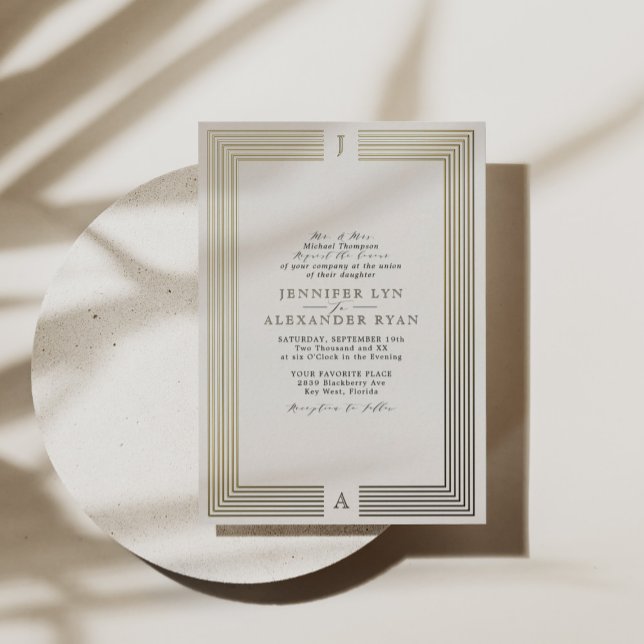 Elegant Formal Monogram Wedding Gold  Foil Invitat (Creator Uploaded)