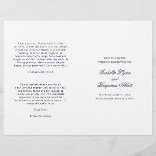 Elegant Formal Navy Blue Folded Wedding Program