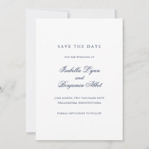 Elegant Formal Navy Blue Non Photo Wedding Save The Date