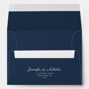 Elegant Formal Navy Blue Script Wedding Address Envelope
