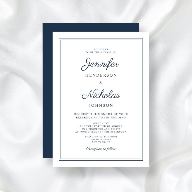 Elegant Formal Navy Blue Wedding  Invitation (Elegant Formal Navy Blue Wedding Invitation)