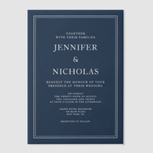 Elegant Formal Navy Blue Wedding Vellum Invitations