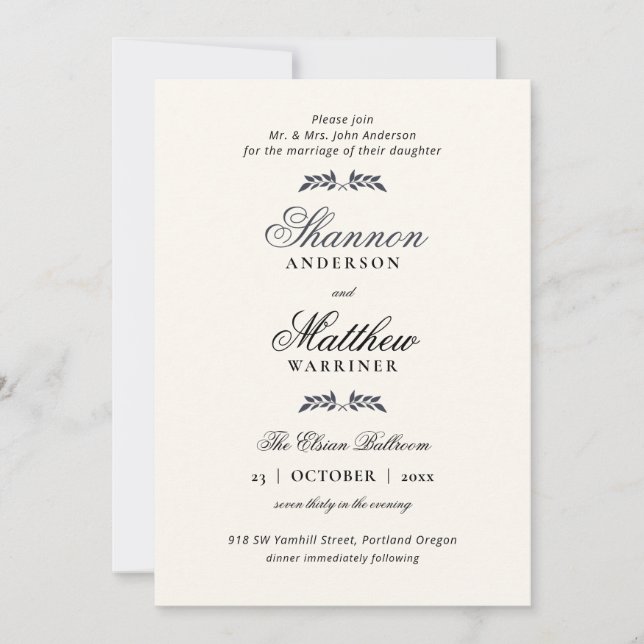 Elegant Formal Navy Cream Invitation (Front)