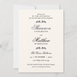 Elegant Formal Navy Cream Invitation