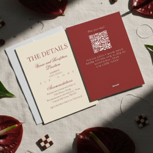 Elegant Formal Old Money Bold Red Wedding Details Enclosure Card