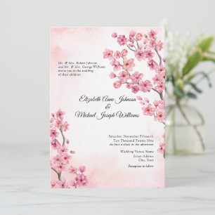 Elegant Formal Pink Cherry Blossom Floral Wedding Invitation