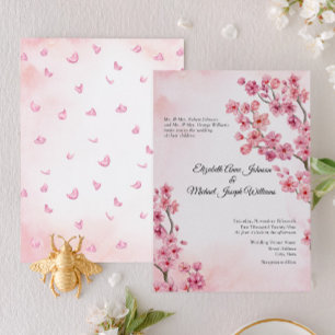 Elegant Formal Pink Cherry Blossom Floral Wedding Invitation