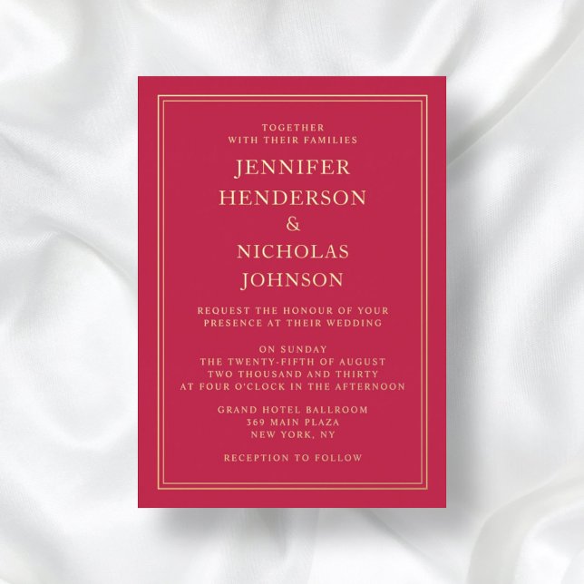 Elegant Formal Pink Wedding Gold (Front / Elegant Formal Pink Wedding Gold Foil Invitation)