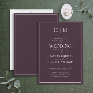 Elegant Formal Plum Purple Calligraphy Wedding Inv Invitation
