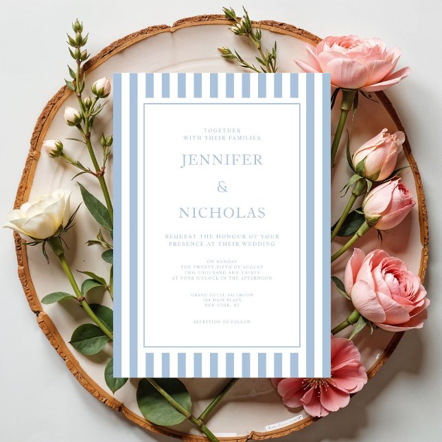 Elegant Formal Powder Blue Stripes Wedding Invitation (Elegant Formal Powder Blue Stripes Wedding Invitation)