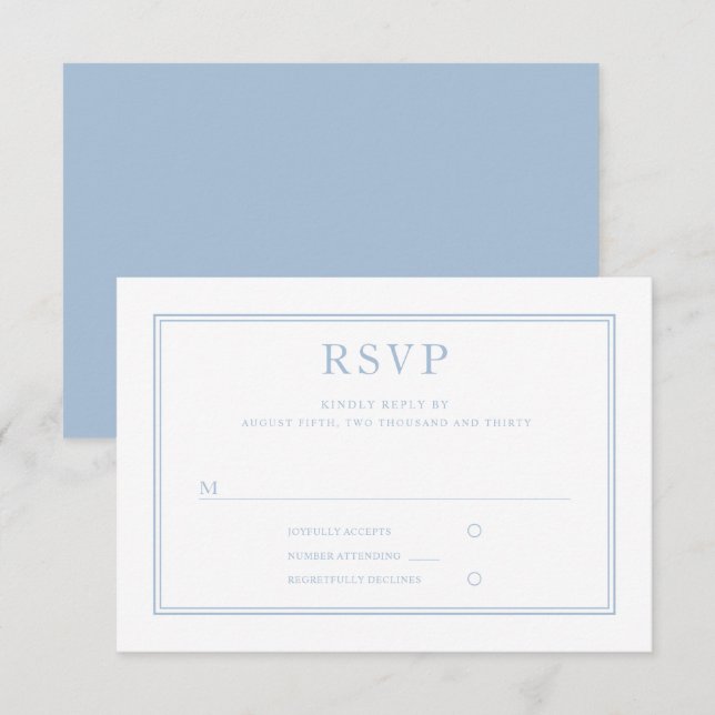 Elegant Formal Powder Blue Wedding  RSVP Card (Front/Back)