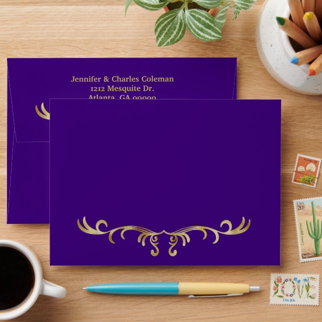 Elegant Formal Purple & Gold Invitation Envelope (Desk)