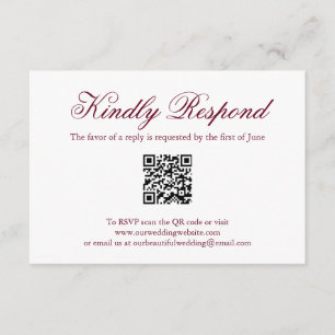 Elegant Formal QR Code Burgundy Wedding RSVP Card