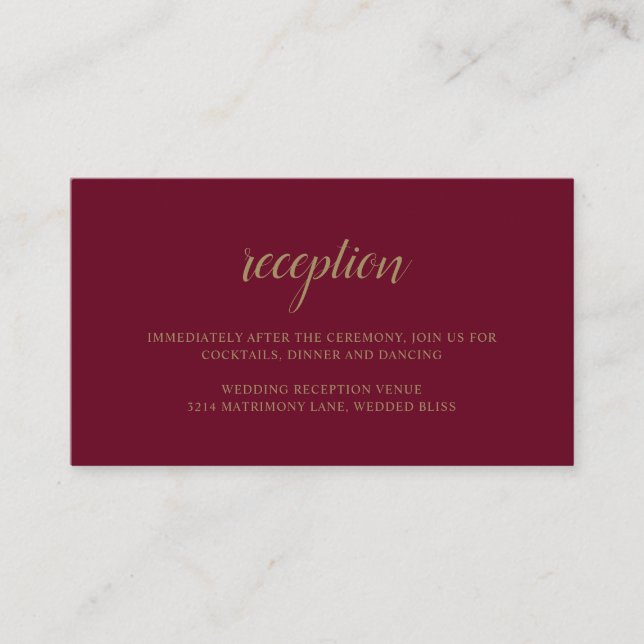 Elegant Formal Reception Gold Burgundy Wedding Enclosure Card (Front)