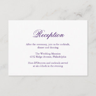 Elegant Formal Reception Royal Purple Wedding Enclosure Card