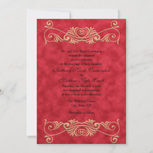 Elegant Formal Red and Gold Wedding Invitation