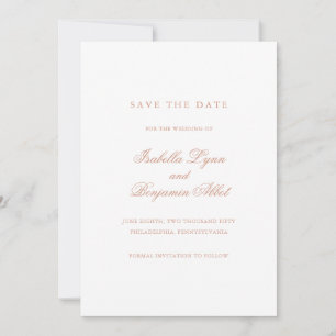Elegant Formal Rose Gold Non Photo Wedding Save The Date