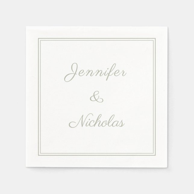 Elegant Formal Sage Green Script Wedding Napkin (Front)