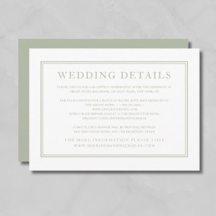 Elegant Formal Sage Green Wedding Details Enclosure Card