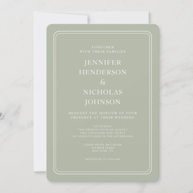 Elegant Formal Sage Green Wedding Invitation (Front)