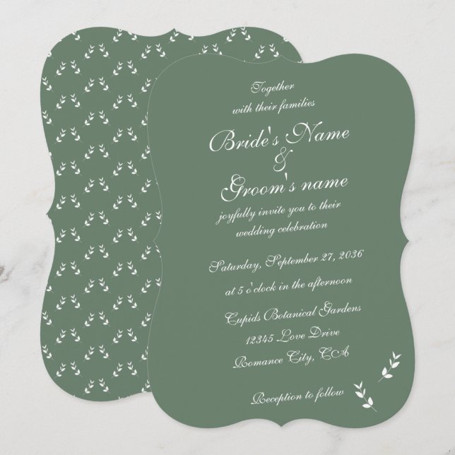 Elegant Formal Sage Olive Green Script Wedding Invitation (Front/Back)