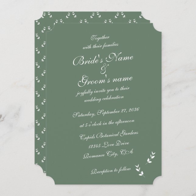 Elegant Formal Sage Olive Green Script Wedding Invitation (Front/Back)