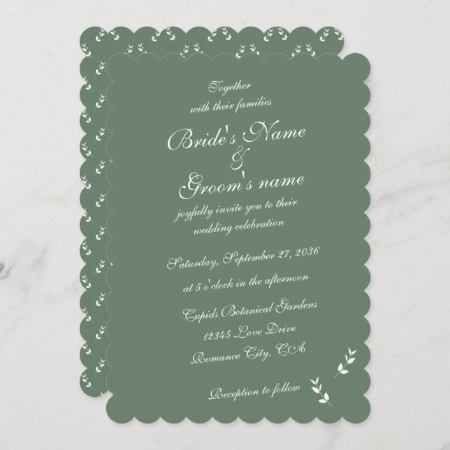 Elegant Formal Sage Olive Green Script Wedding Invitation (Front/Back)