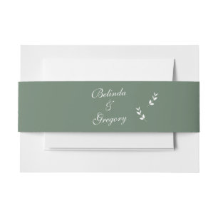 Elegant Formal Sage Olive Green Script Wedding Invitation Belly Band
