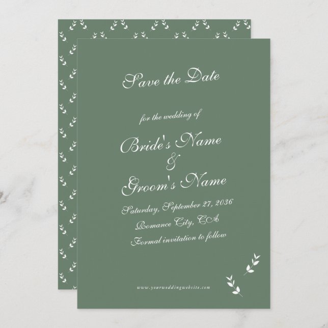 Elegant Formal Sage Olive Green Script Wedding Save The Date (Front/Back)