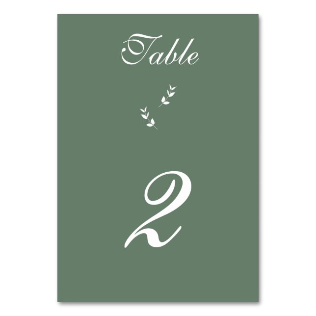 Elegant Formal Sage Olive Green Script Wedding Table Number (Front)