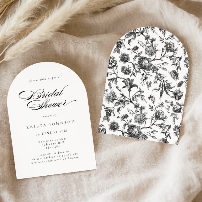 Elegant Formal Script Black & White Bridal Shower Invitation (Creator Uploaded)