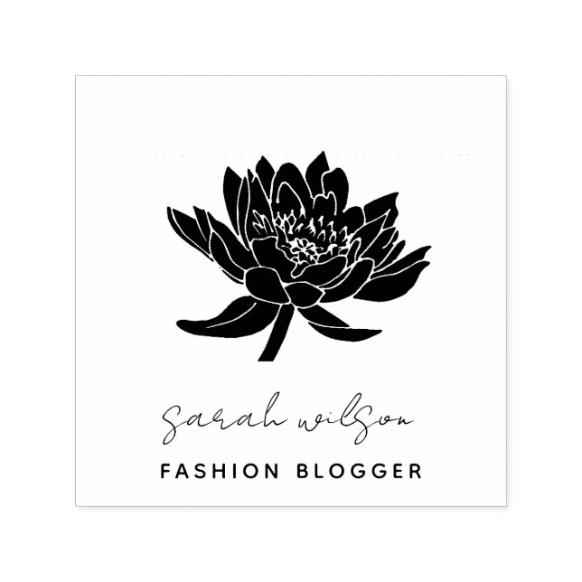 Elegant Formal Script Botanical Lotus Floral Self-inking Stamp (Design)