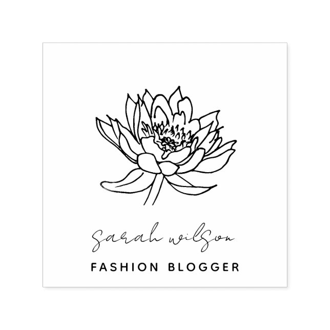 Elegant Formal Script Botanical Lotus Floral Self-inking Stamp (Design)