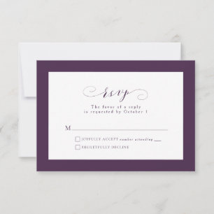 Elegant formal script plum purple fall wedding RSVP card