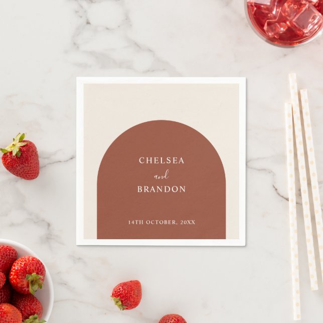 Elegant Formal Script Terracotta Arch Boho Wedding Napkin (Insitu)