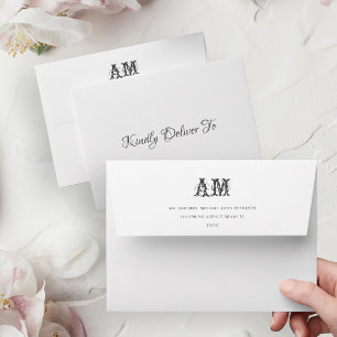 Elegant formal script vintage monogram wedding envelope