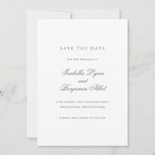 Elegant Formal Simple Grey Non Photo Wedding Save The Date