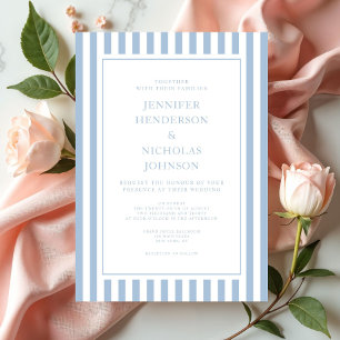 Elegant Formal Stripes Powder Blue Wedding Invitation