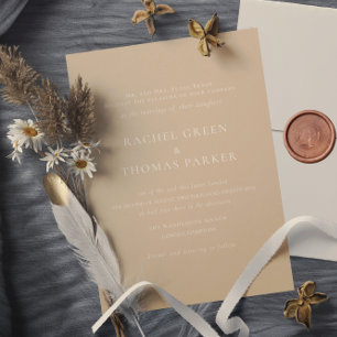 Elegant Formal Tan Minimalist Monogram Wedding  Invitation