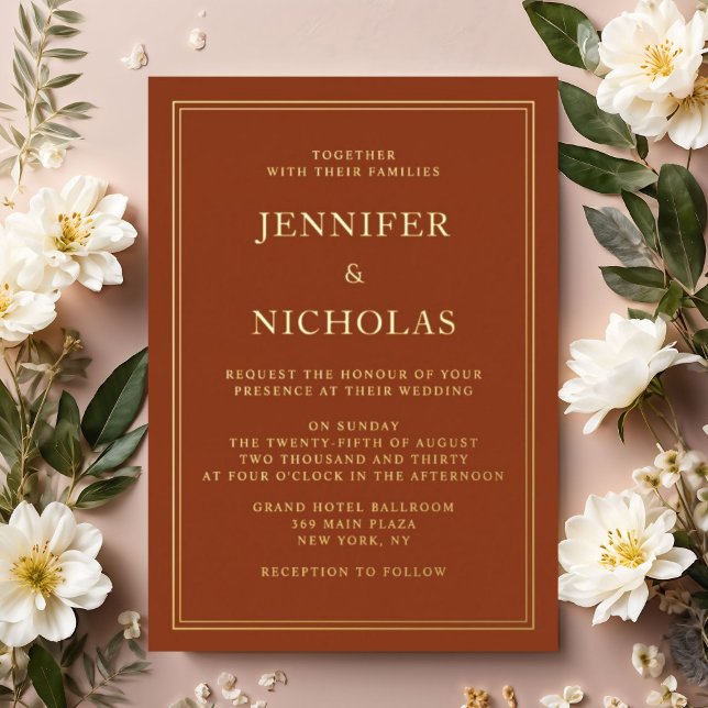 Elegant Formal Terracotta Wedding Gold  (Elegant Formal Terracotta Wedding Gold Foil Invitation)