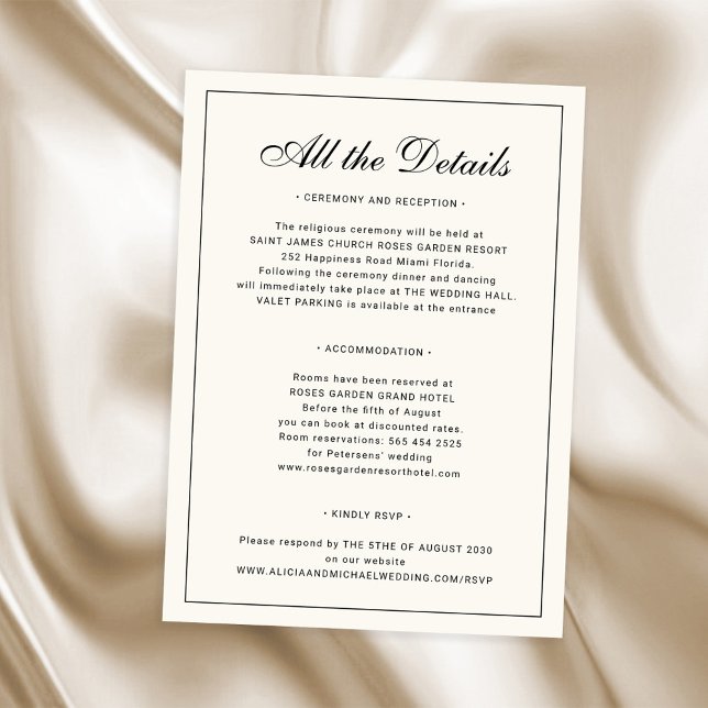 Elegant formal traditional classic wedding details enclosure card (Creator Uploaded)