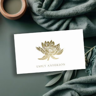 ELEGANT FORMAL TRENDY GLAM FAUX GOLD LOTUS FLORAL BUSINESS CARD