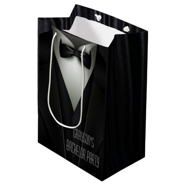 Elegant Formal Tuxedo Bachelor Party Medium Gift Bag (Front Angled)