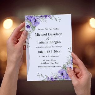 elegant formal watercolor purple floral wedding  invitation