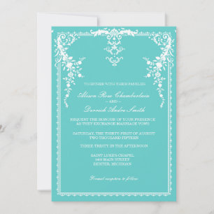 Elegant formal wedding invitation blue