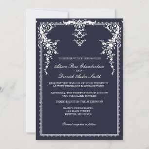 Elegant formal wedding invitation, navy blue invitation